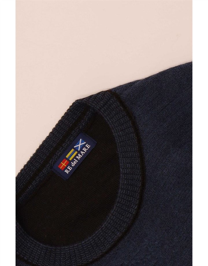Re Del Mare Mens Crew Neck Jumper Sweater Large Blue Striped