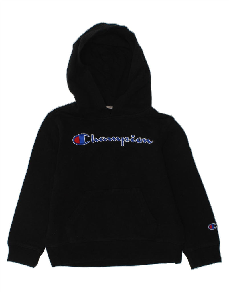 CHAMPION Boys Graphic Hoodie Jumper 5-6 Years Black Cotton | Vintage Champion | Thrift | Second-Hand Champion | Used Clothing | Messina Hembry 