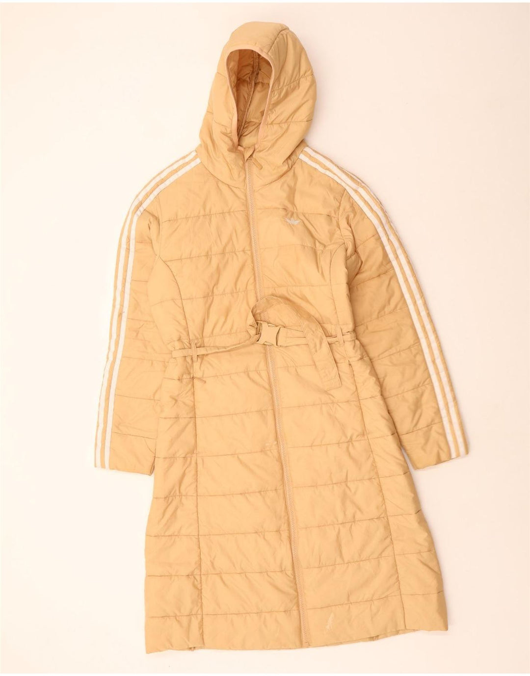 Adidas Womens Hooded Padded Coat UK 10 Small Beige Polyester