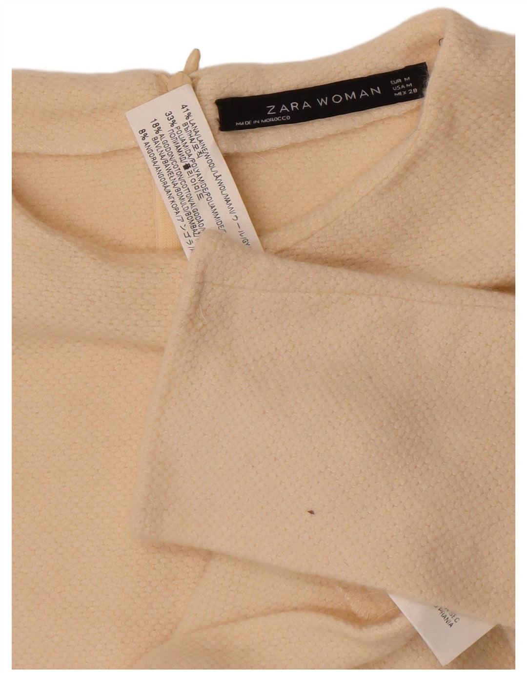 Zara Womens Crop Crew Neck Jumper Sweater UK 12 Medium Off White Wool