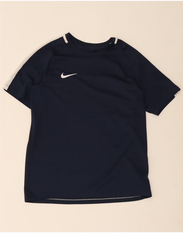 Nike Boys Dri Fit T-Shirt Top 13-14 Years Navy Blue Colourblock Polyester