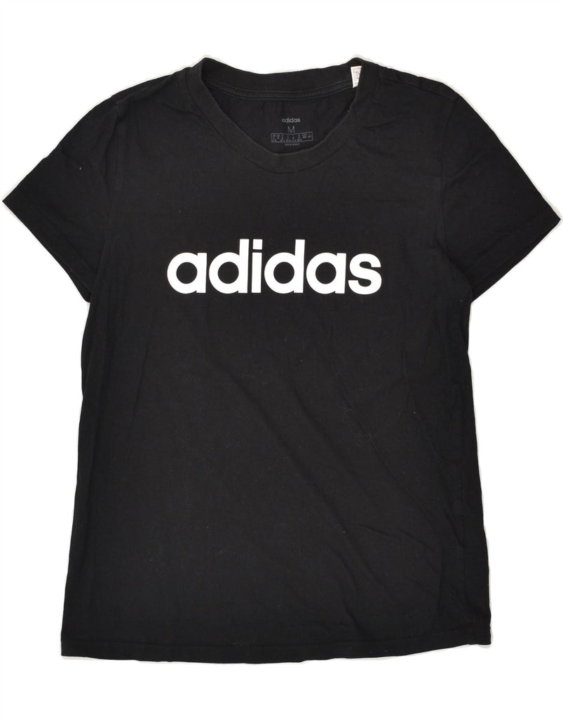 ADIDAS Womens Graphic T-Shirt Top UK 12/14 Medium Black Cotton | Vintage Adidas | Thrift | Second-Hand Adidas | Used Clothing | Messina Hembry 