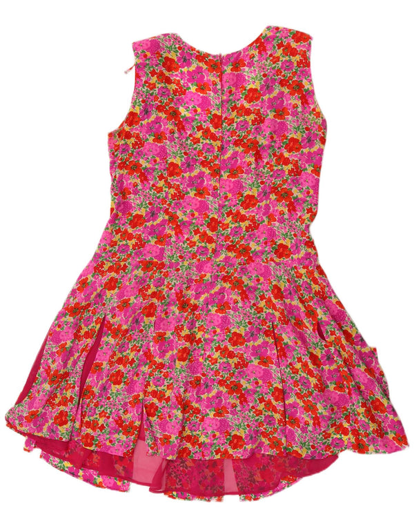 Vintage Womens Sleeveless A-Line Dress UK 14 Large Pink Floral