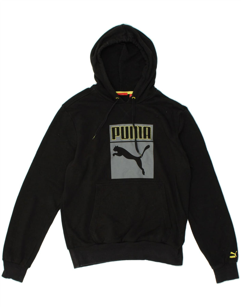 PUMA Mens Graphic Hoodie Jumper Medium Black Cotton | Vintage Puma | Thrift | Second-Hand Puma | Used Clothing | Messina Hembry 