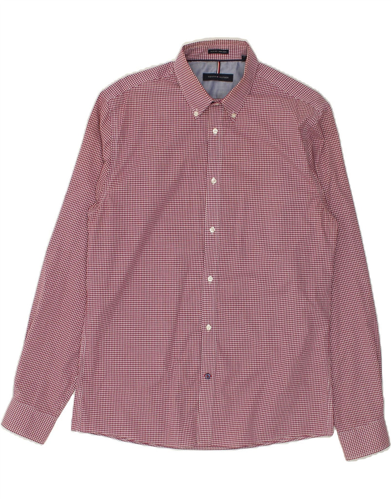 TOMMY HILFIGER Mens NON - IRON Slim Fit Shirt Size 15 1/2  Medium Burgundy | Vintage Tommy Hilfiger | Thrift | Second-Hand Tommy Hilfiger | Used Clothing | Messina Hembry 