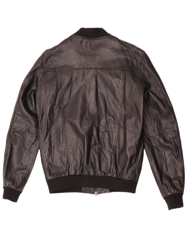 Vintage Mens Bomber Leather Jacket IT 48 Medium Black Leather