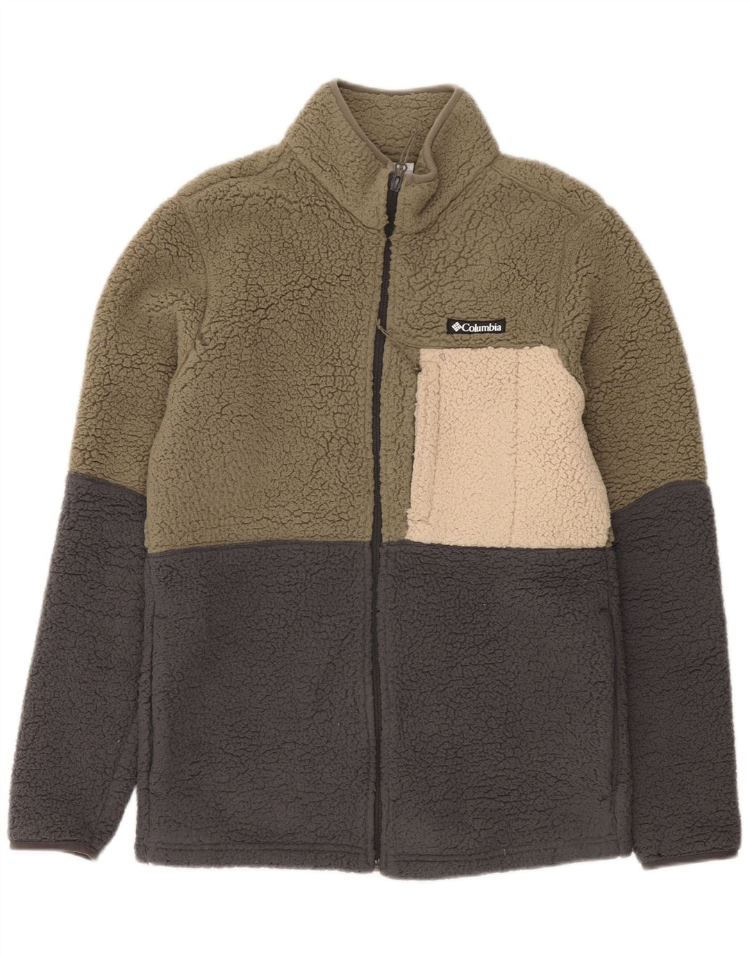 Columbia Mens Fleece Jacket UK 36 Small Khaki Colourblock Polyester