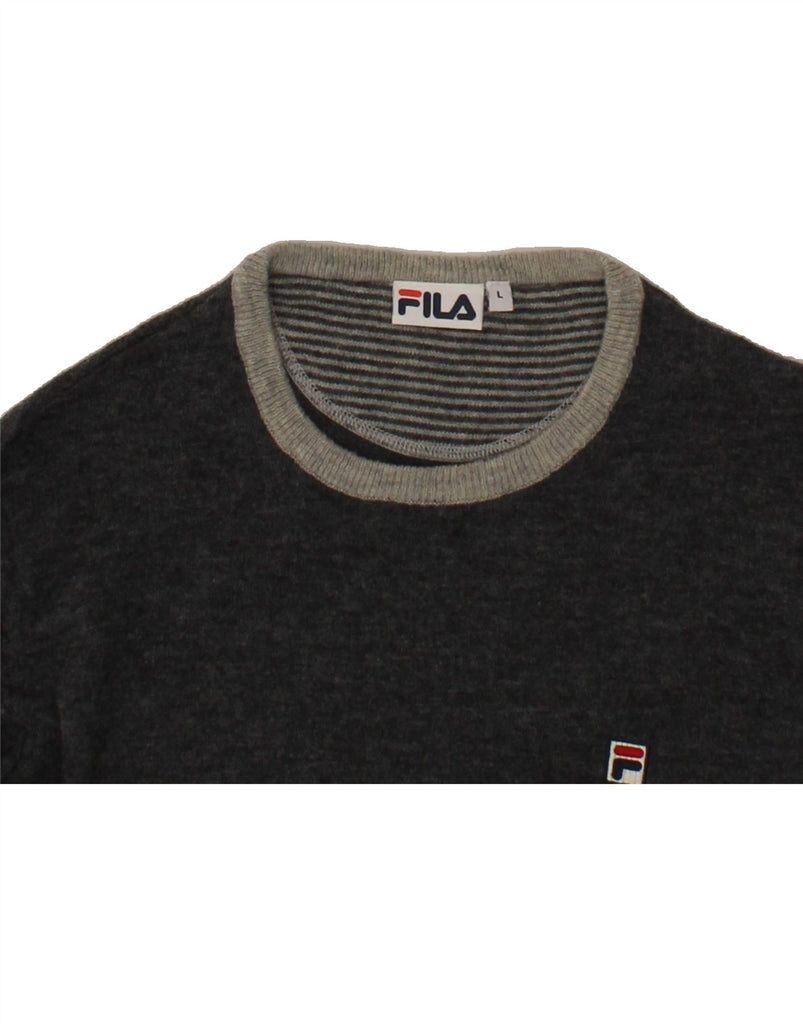 FILA Mens Crew Neck Jumper Sweater Large Grey Wool Vintage Fila and Second-Hand Fila from Messina Hembry 