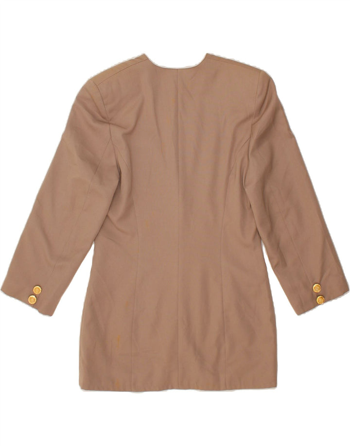 VINTAGE Womens Longline 3 Button Blazer Jacket UK 10 Small Beige Polyester Vintage Vintage and Second-Hand Vintage from Messina Hembry 