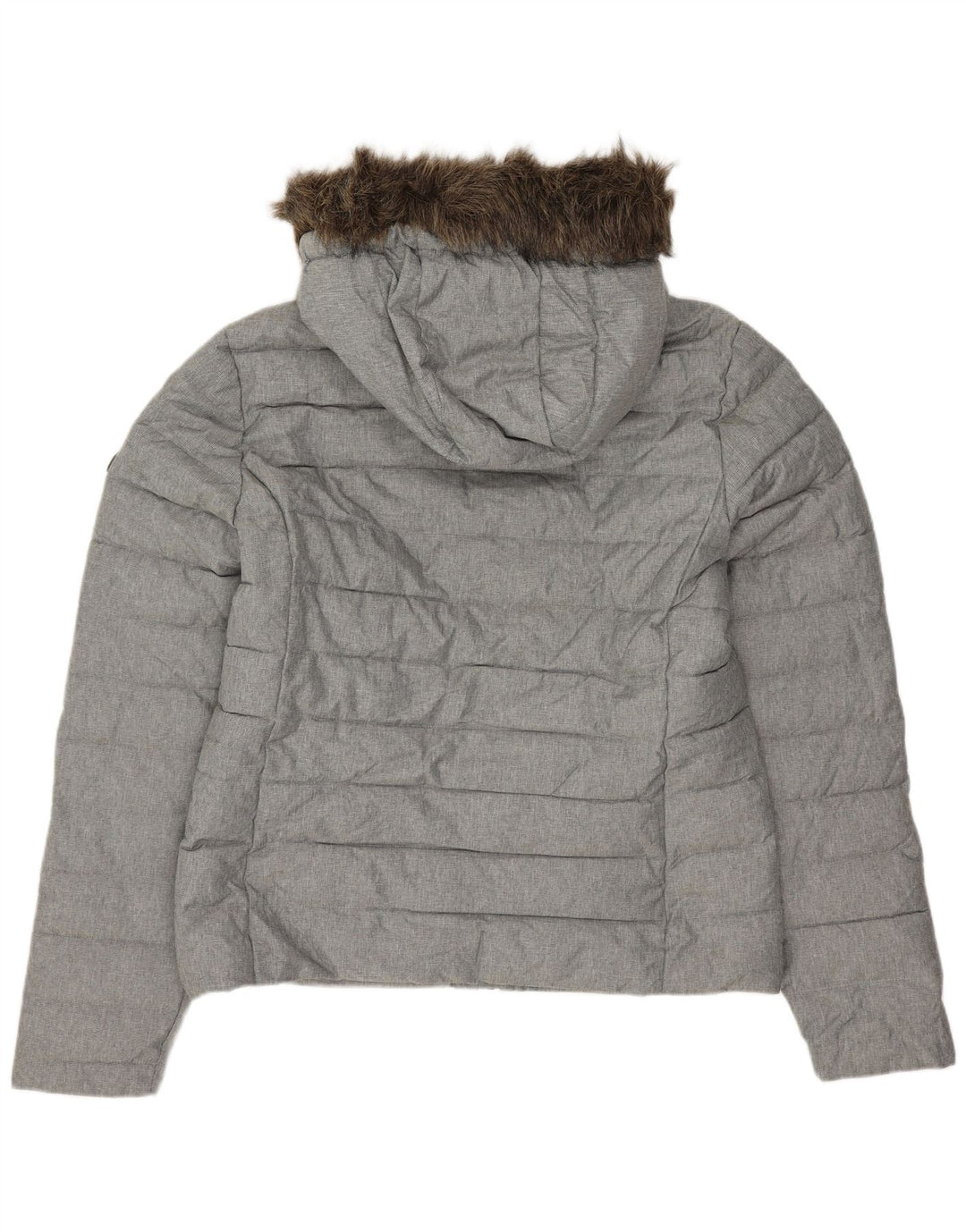 SUPERDRY Womens Hooded Padded Jacket UK 14 Large Grey Polyester