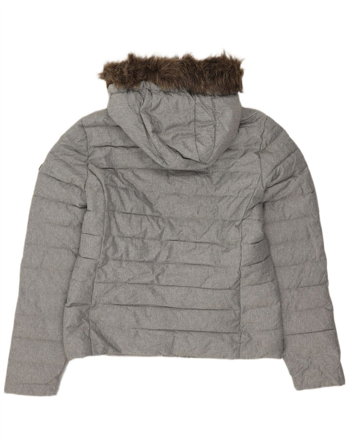 SUPERDRY Womens Hooded Padded Jacket UK 14 Large Grey Polyester