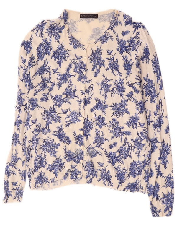 Marks & Spencer Womens Cardigan Sweater UK 14 Large Blue Floral Viscose