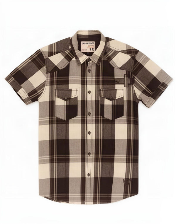 Jack & Jones Mens Short Sleeve Shirt Medium Black Check Cotton