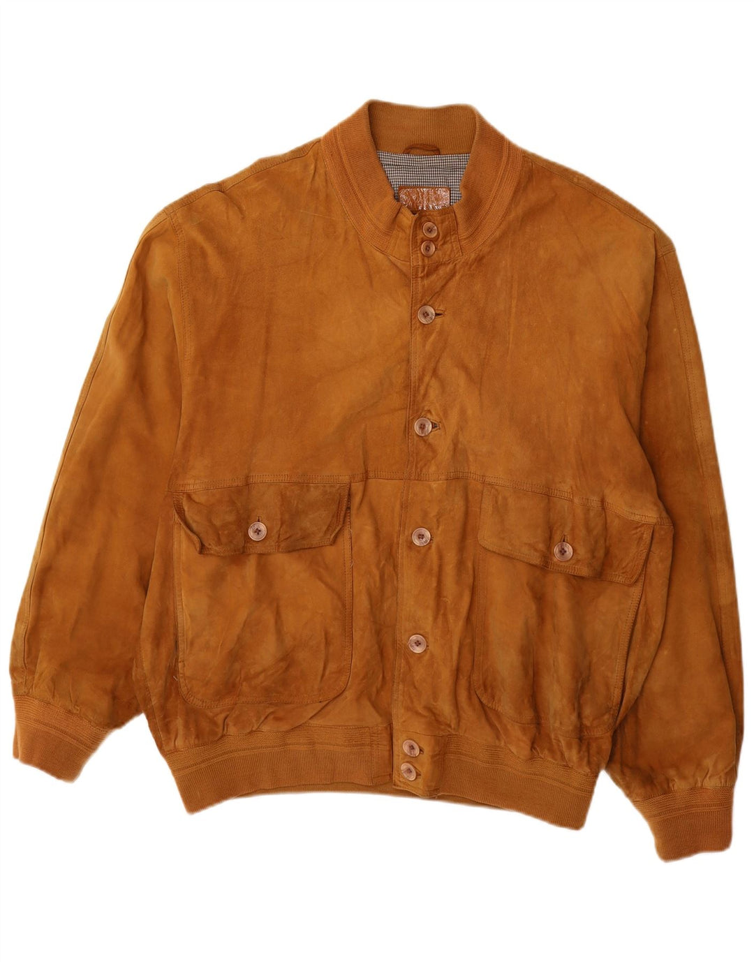 Vintage Mens Suede Bomber Jacket UK 42 XL Brown Leather