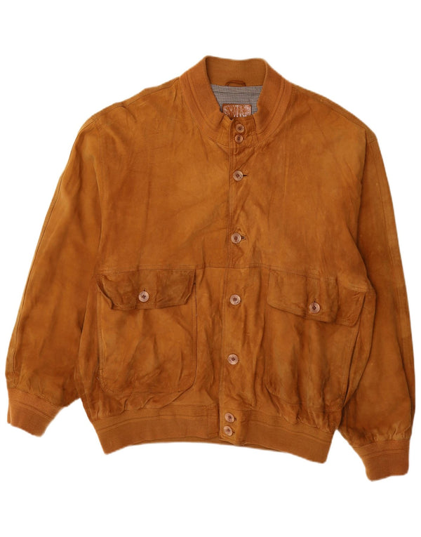 Vintage Mens Suede Bomber Jacket UK 42 XL Brown Leather