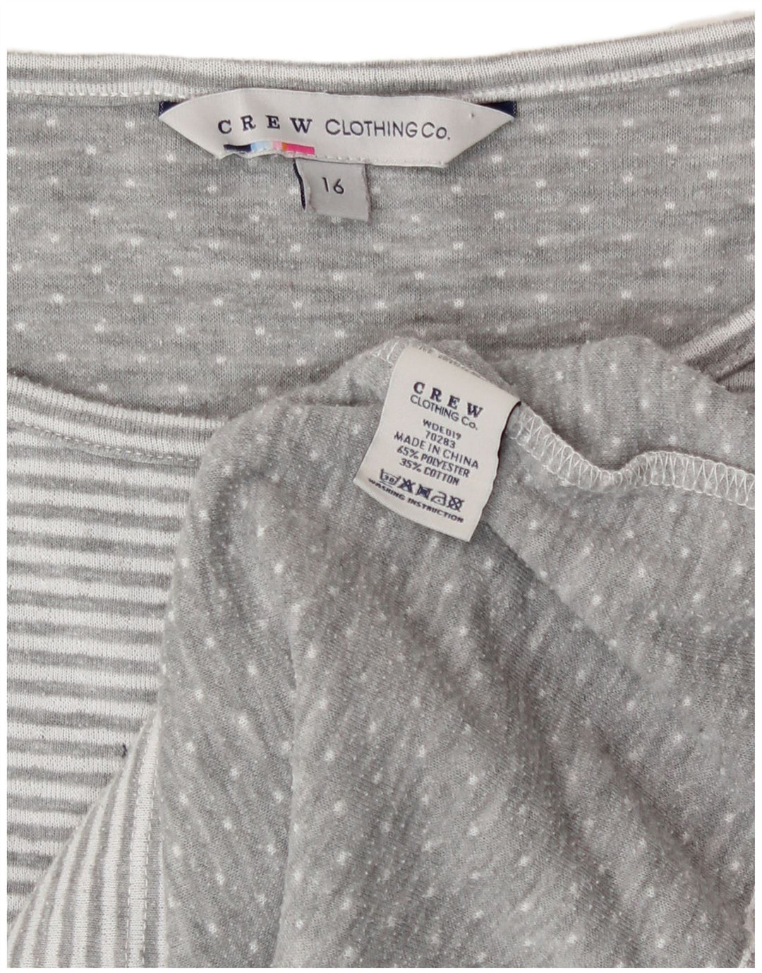 Crew Clothing Womens Top 3/4 Sleeve UK 16 Large Grey Striped Polyester