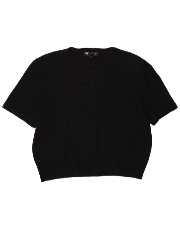 ST.John Womens Short Sleeve Boat Neck Jumper Sweater UK 16 Large Black