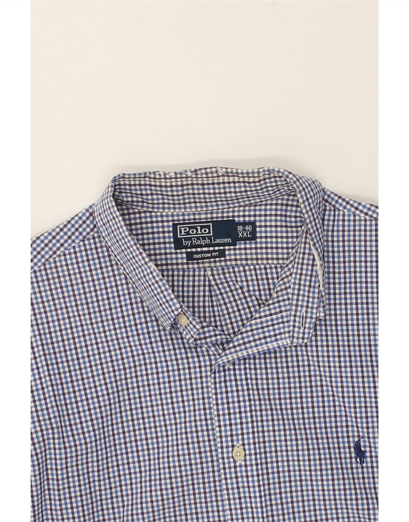 POLO RALPH LAUREN Mens Custom Fit Shirt Size 18 46 2XL Blue Check Cotton | Vintage Polo Ralph Lauren | Thrift | Second-Hand Polo Ralph Lauren | Used Clothing | Messina Hembry 