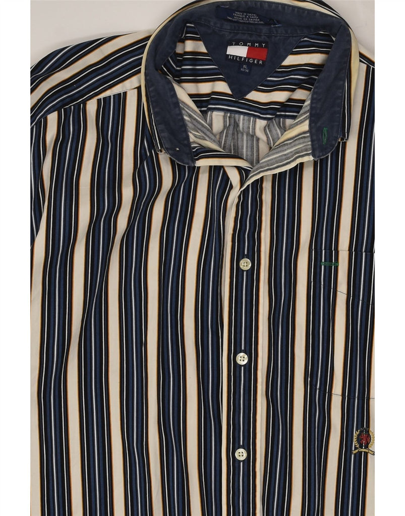 TOMMY HILFIGER Mens Shirt XL Navy Blue Striped Cotton | Vintage Tommy Hilfiger | Thrift | Second-Hand Tommy Hilfiger | Used Clothing | Messina Hembry 