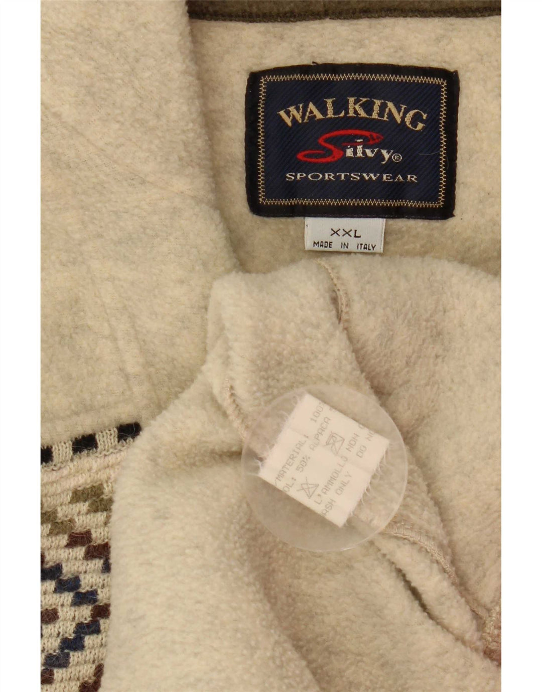 Silvy Mens Zip Neck Fleece Jumper 2XL Beige Geometric Wool