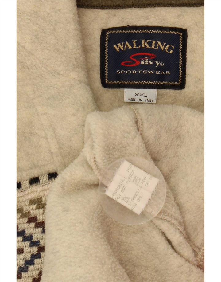 Silvy Mens Zip Neck Fleece Jumper 2XL Beige Geometric Wool