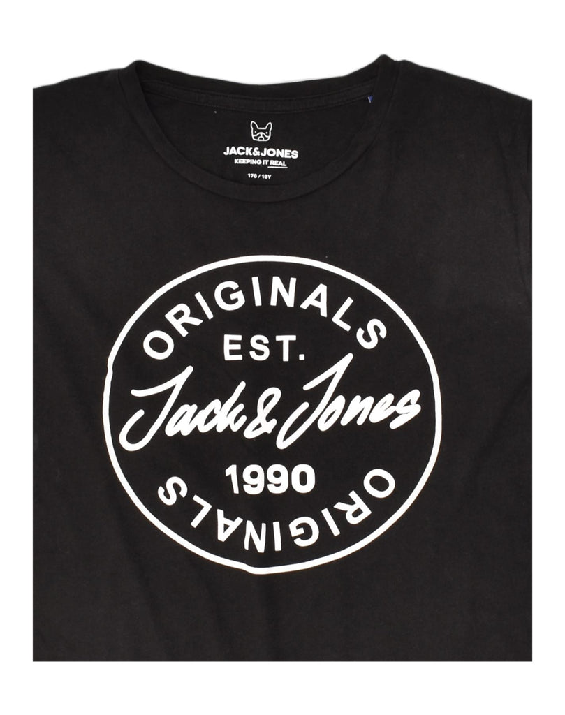 JACK & JONES Boys Graphic T-Shirt Top 15-16 Years Black Cotton | Vintage Jack & Jones | Thrift | Second-Hand Jack & Jones | Used Clothing | Messina Hembry 