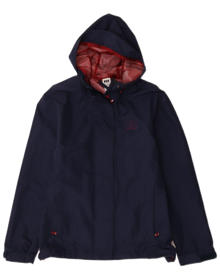 Helly Hansen Womens Hooded Rain Jacket UK 14 Medium Navy Blue Polyester