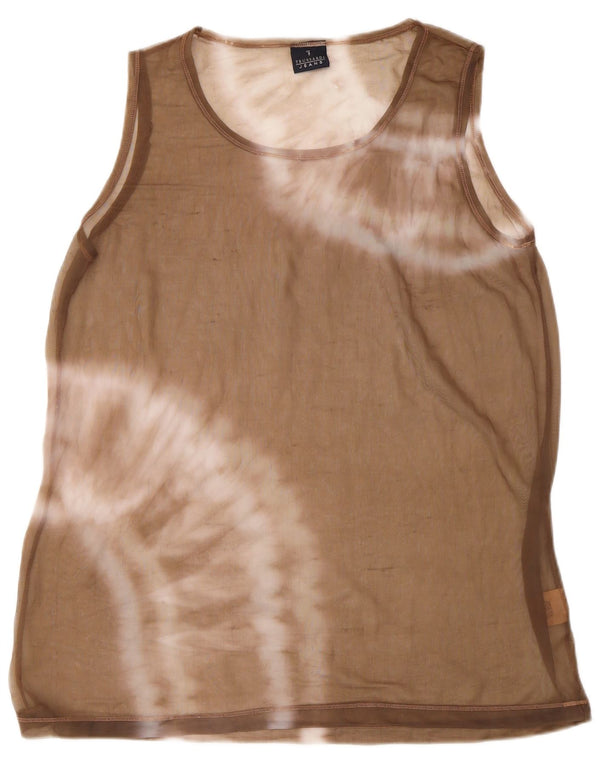 Trussardi Jeans Womens Vest Top UK 16 Large Beige Tie Dye Polyamide