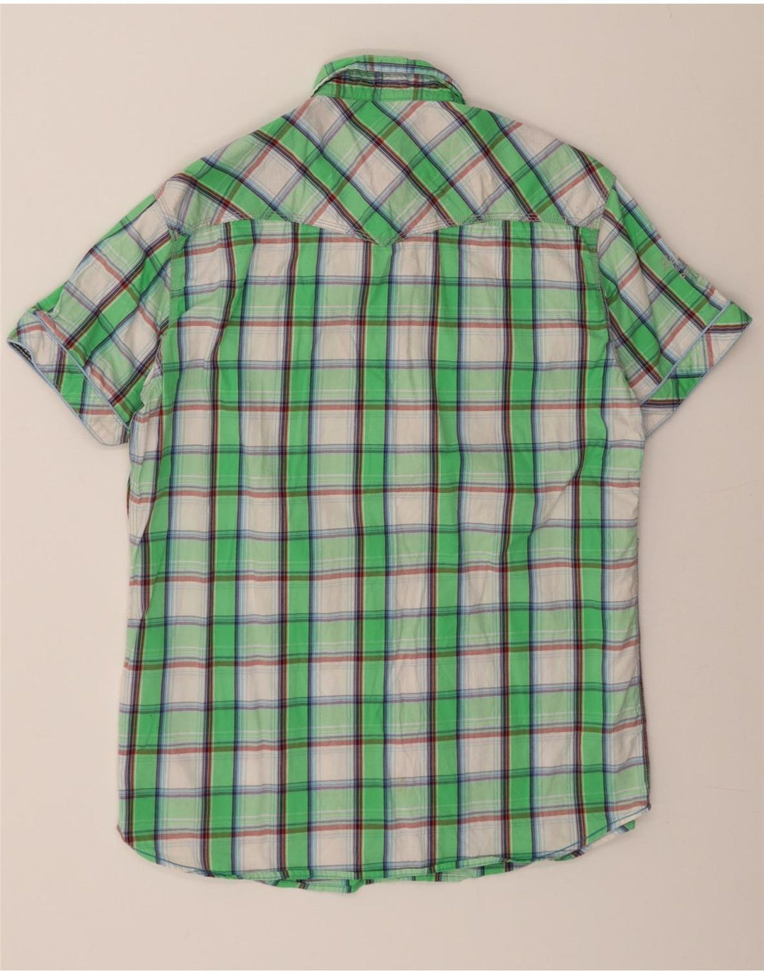 JACK & JONES Mens Short Sleeve Shirt Large Green Check Cotton Vintage Jack & Jones and Second-Hand Jack & Jones from Messina Hembry 