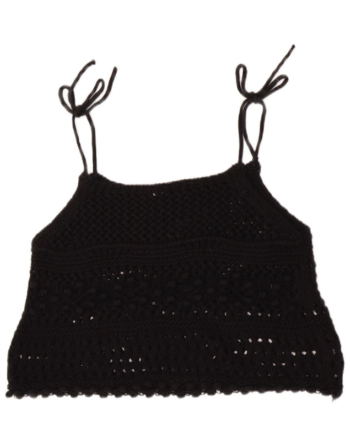 Zara Womens Sleeveless Crochet Crop Top UK 12 Medium Black