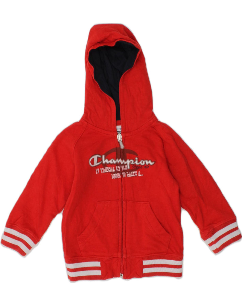 CHAMPION Baby Girls Graphic Zip Hoodie Sweater 3-6 Months 2XS Red Cotton | Vintage Champion | Thrift | Second-Hand Champion | Used Clothing | Messina Hembry 