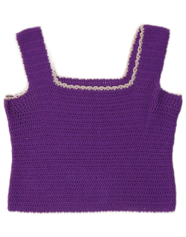 VINTAGE Womens Crochet Crop Top UK 12 Medium Purple