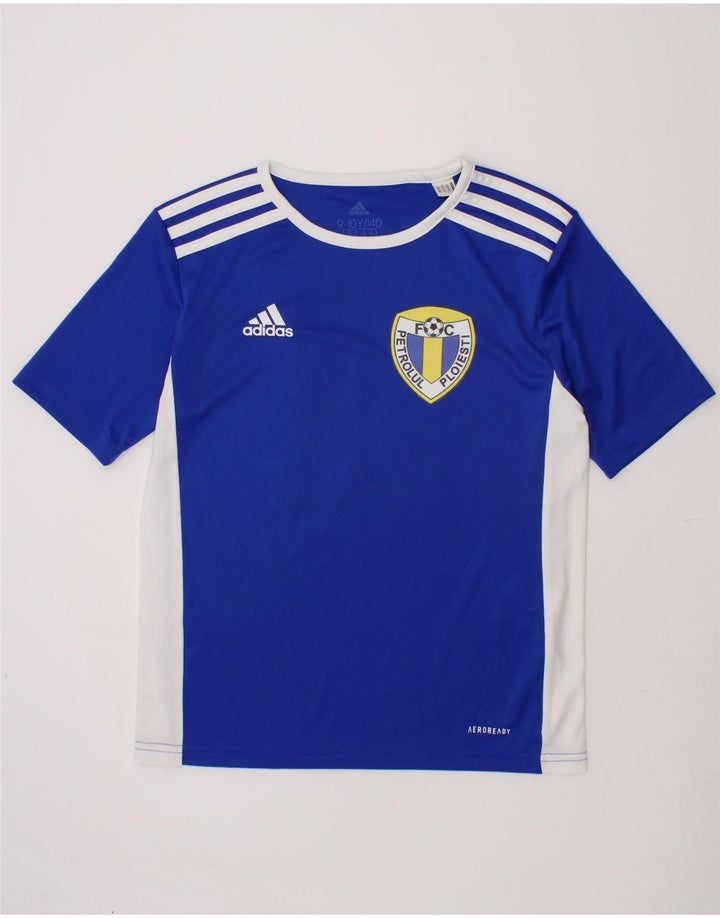 ADIDAS Boys Graphic T-Shirt Top 9-10 Years Blue Colourblock Polyester Vintage Adidas and Second-Hand Adidas from Messina Hembry 