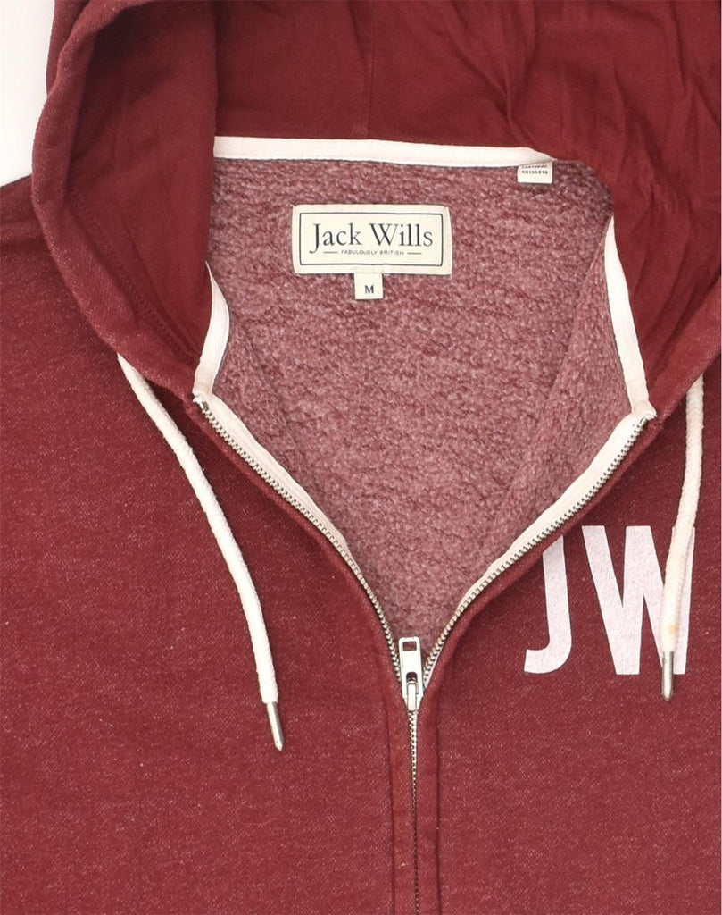 JACK WILLS Mens Graphic Zip Hoodie Sweater Medium Burgundy Cotton | Vintage Jack Wills | Thrift | Second-Hand Jack Wills | Used Clothing | Messina Hembry 