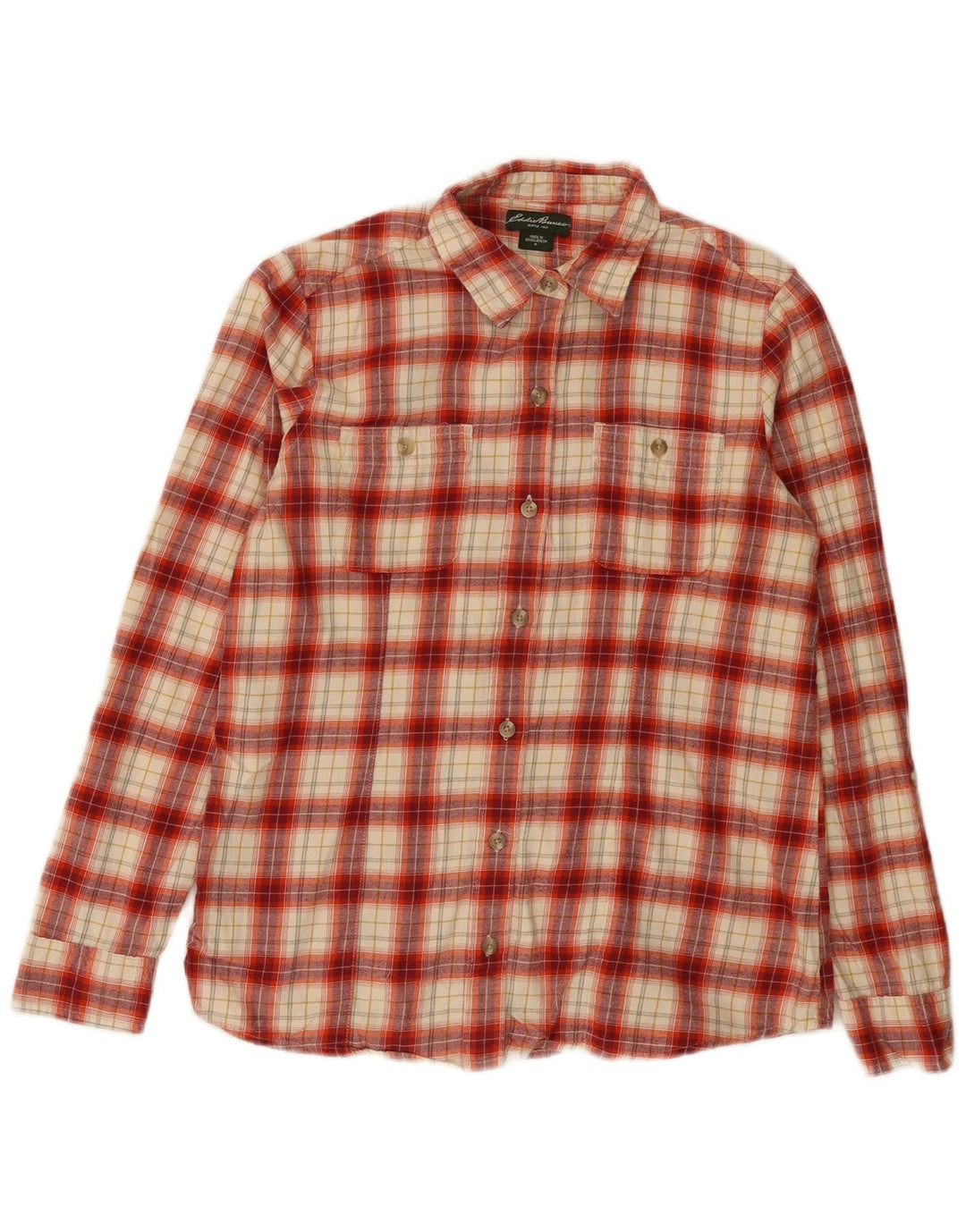 Eddie Bauer Womens Flannel Shirt UK 14 Medium Red Check Cotton