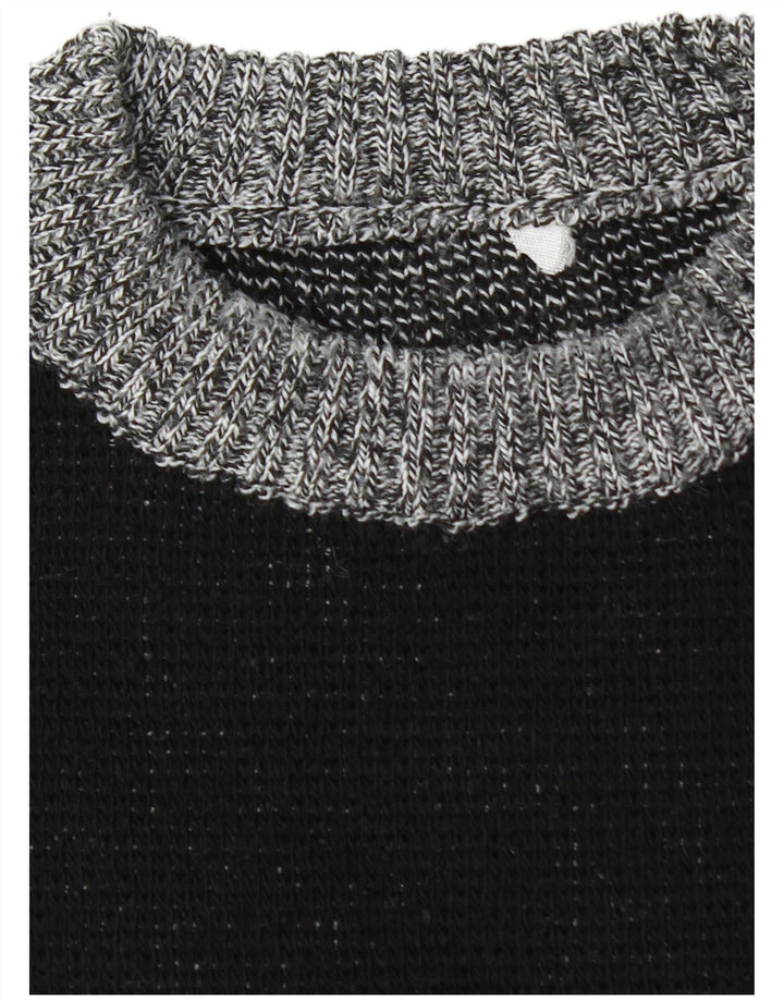 VINTAGE Mens Crew Neck Jumper Sweater Large Grey Colourblock