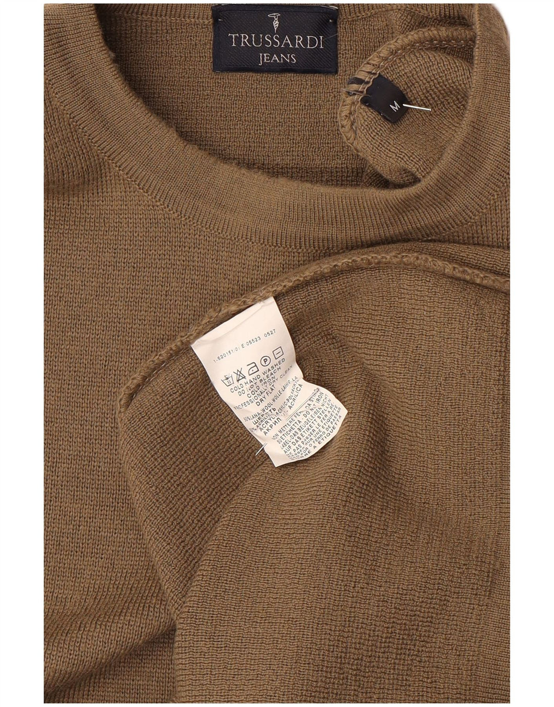 Trussardi Jeans Mens Crew Neck Jumper Sweater Medium Brown Wool