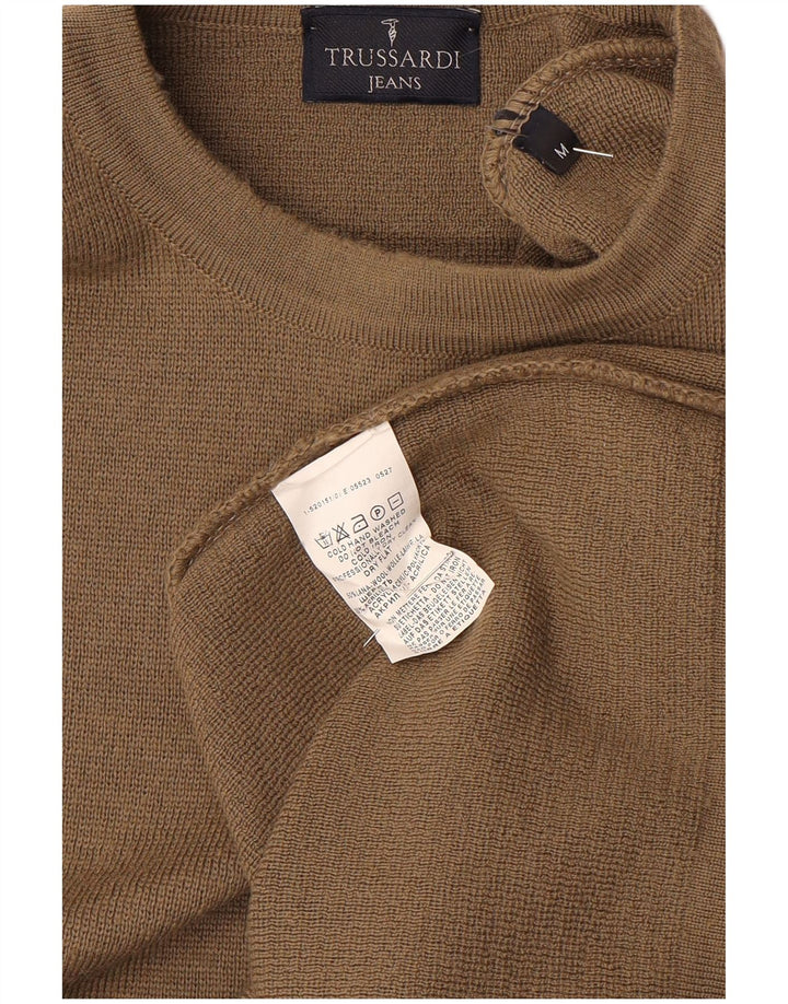 Trussardi Jeans Mens Crew Neck Jumper Sweater Medium Brown Wool
