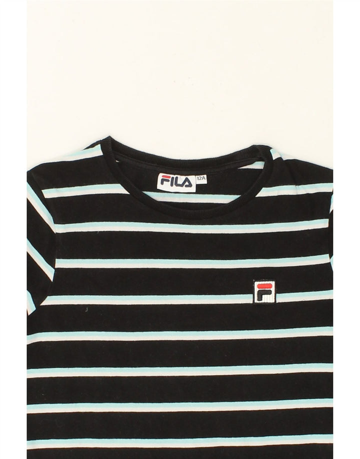 FILA Boys T-Shirt Top 11-12 Years Black Striped Vintage Fila and Second-Hand Fila from Messina Hembry 