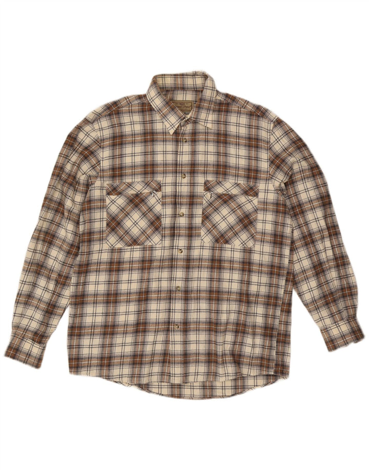European Project Mens Flannel Shirt Large Beige Check Cotton
