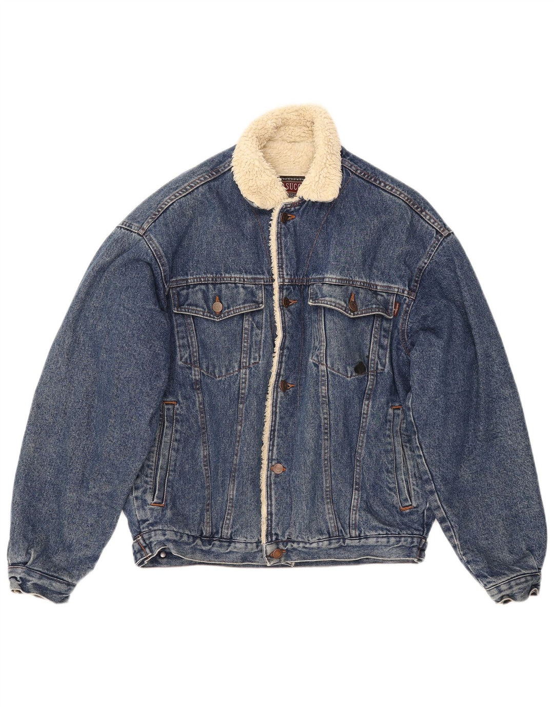 CASUCCI Mens Sherpa Denim Jacket UK 38 Medium Blue Cotton