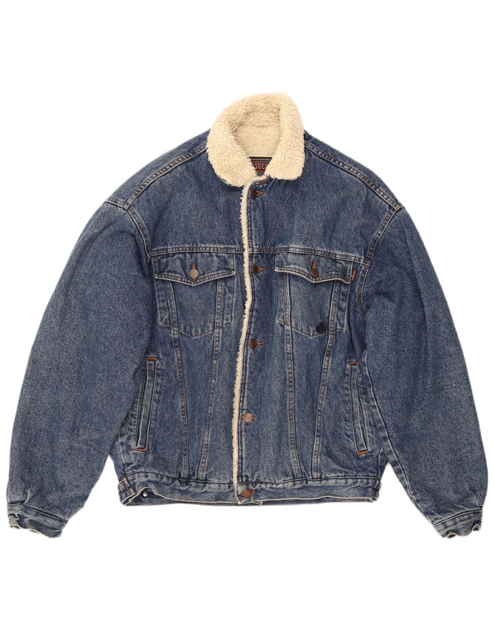 CASUCCI Mens Sherpa Denim Jacket UK 38 Medium Blue Cotton