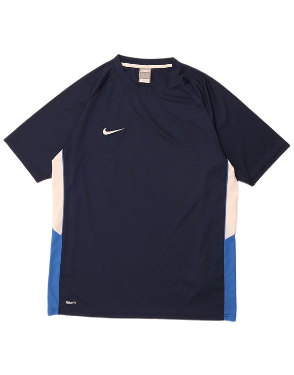 Nike Mens Fit Dry T-Shirt Top UK 42/44 Large Navy Blue Colourblock