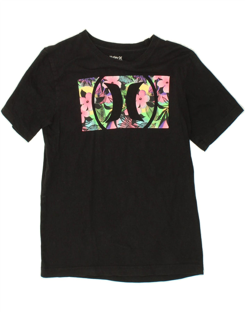 HURLEY Girls Graphic T-Shirt Top 12-13 Years Large Black Floral Cotton | Vintage Hurley | Thrift | Second-Hand Hurley | Used Clothing | Messina Hembry 