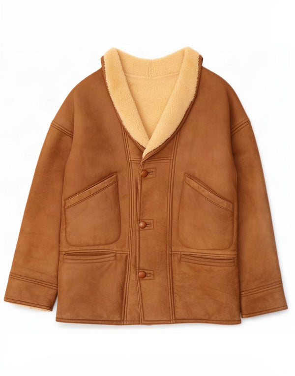 Vintage Mens Shearling Jacket UK 40 Large Brown