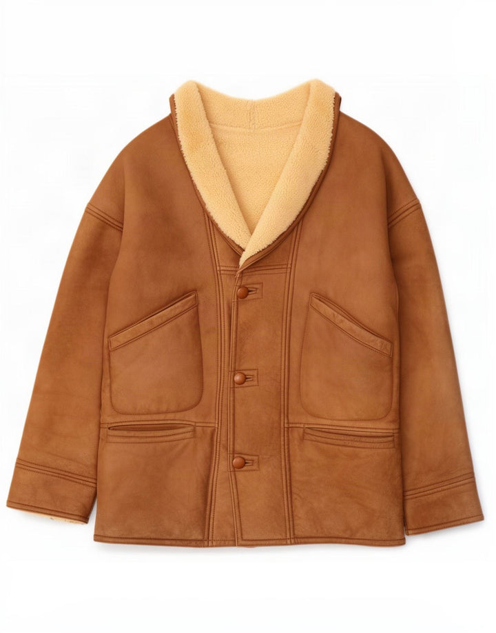 Vintage Mens Shearling Jacket UK 40 Large Brown