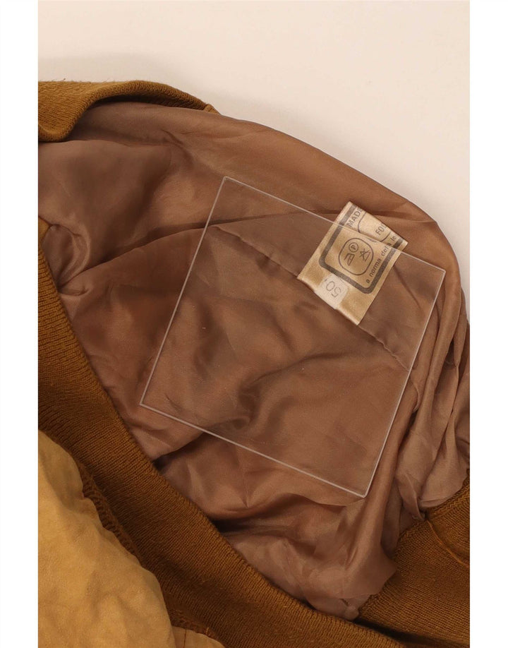 Vintage Mens Suede Bomber Jacket IT 50 Large Beige Leather