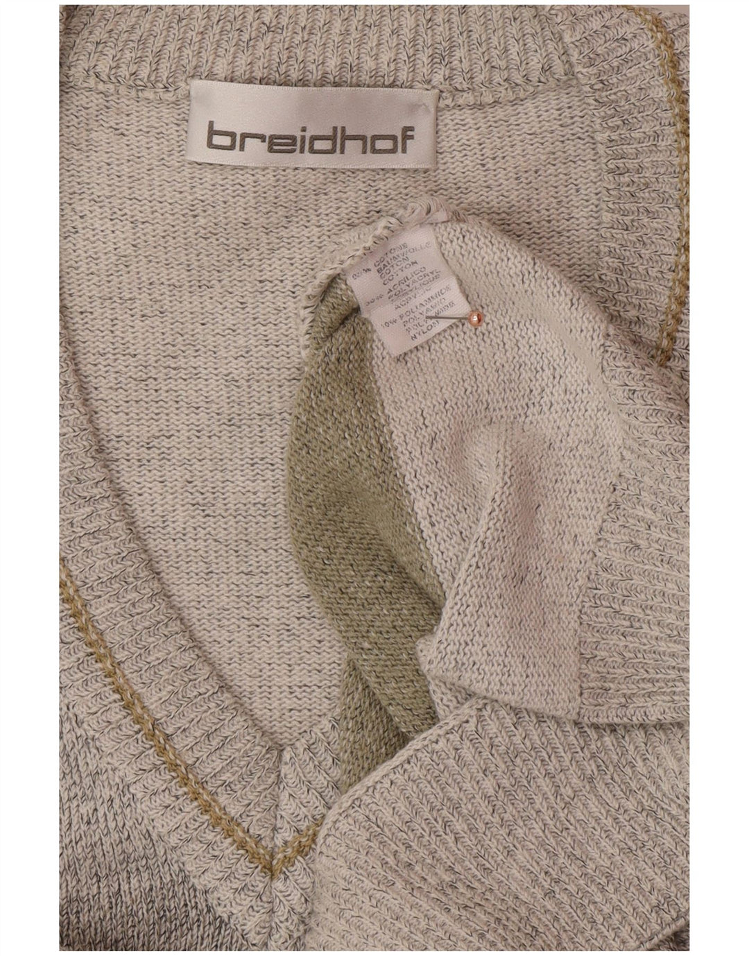 BREIDHOF Mens V-Neck Jumper Sweater Large Grey Geometric Cotton
