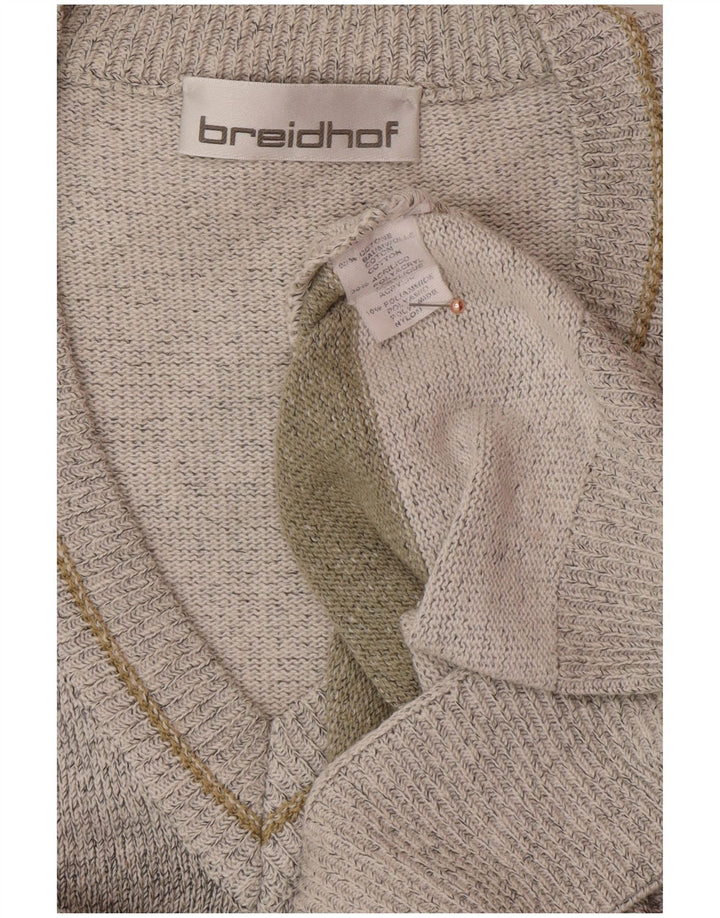 BREIDHOF Mens V-Neck Jumper Sweater Large Grey Geometric Cotton