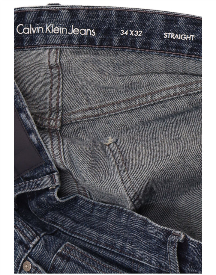 Calvin Klein Mens Straight Jeans W34 L32 Blue Cotton